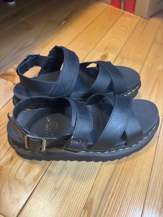 Voss II Dr. Martens Cross Strap Sandals Women’s Docs Black Leather - Picture 5 of 9